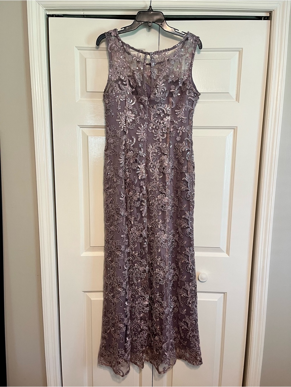 Sleeveless Embroidered Evening Dress in Dusty Lavender